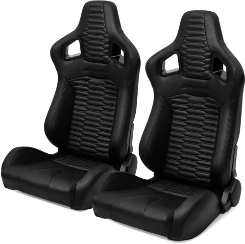 Miniatura 17 de IKON MOTORSPORTS, Asientos universales para vehículos de carreras con deslizadores dobles, asientos deportivos reclinables de cuero PU beige + cuero