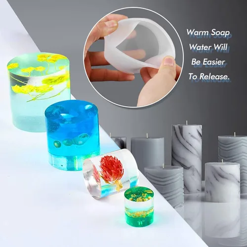 Miniatura 6 de Moldes de vela cilíndrica para hacer velas, 4 moldes de silicona de fundición de pilar para fundición de resina, jabón, espécimen de flores, Moldes