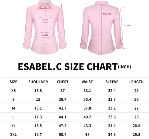 Miniatura 6 de Esabel.C Camisas de manga larga con botones para mujer, ajuste regular, blusa de trabajo elástica