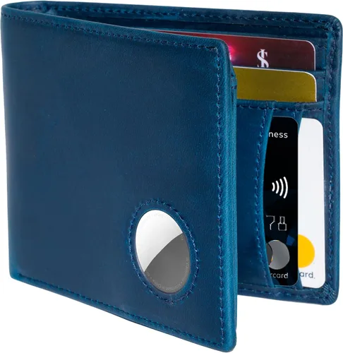 Rilucere Billetera AirTag para hombre, cartera de piel de caballo loco premium con soporte para AirTag, regalo de llavero de etiqueta de aire,