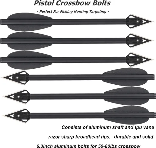 Miniatura 4 de Mini pernos de ballesta de aluminio, flechas de ballesta de 6.3 pulgadas, puntas afiladas de cabeza ancha, flechas de caza para 50-80 libras, mini