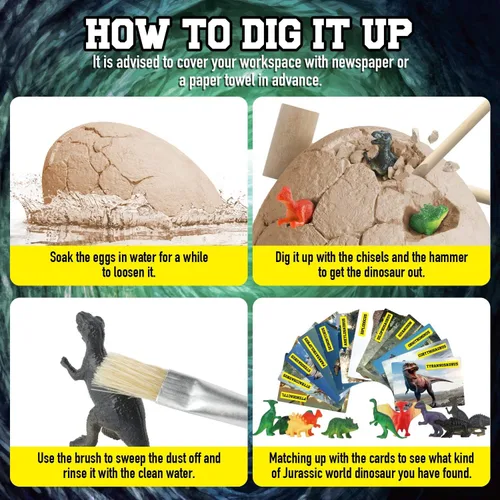 Miniatura 5 de Kit de excavación de huevos de dinosaurio, desentierra un huevo de dinosaurio jumbo con 12 juguetes únicos de dinosaurio grandes sorpresa, juguetes