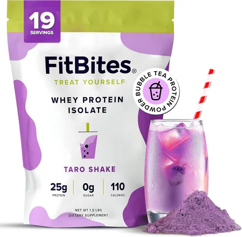 Boba Tea Proteína 100% Proteína de Suero Aislado en Polvo (Taro), Reemplazo Natural de Energía del Café, Sin Azúcar, Sin Gluten, Sin Lactosa, Sin
