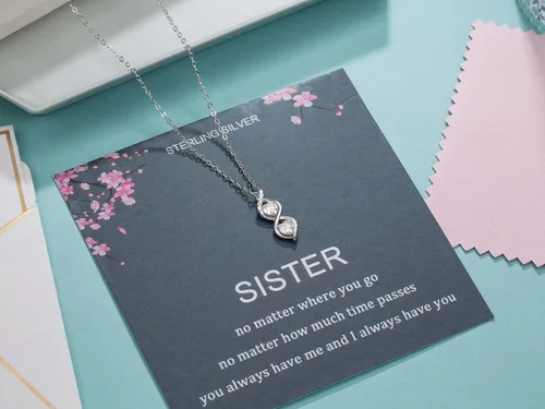 Miniatura 6 de Regalos para hermanas de hermana, collar de plata de ley con dos infinitos entrelazados con doble corazón, joyería de cumpleaños, collares de regalo