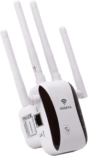 Extensor WiFi repetidor WiFi amplificador de señal para área de hasta 10000 pies cuadrados y 50 dispositivos, antena WiFi externa x 4, puerto RJ45 x