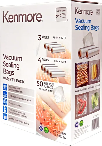 Miniatura 9 de Kenmore - Bolsas selladoras al vacío, 50 bolsas precortadas de 8 x 10 pulgadas, 3 rollos de 8 x 20 pulgadas, 4 rollos de 11 x 16 pulgadas, sin BPA