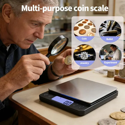 Miniatura 6 de SKEAP Báscula de monedas para pesar monedas, escala de gramo de alta precisión de 2.2 lbs/0.00 oz para coleccionistas de monedas, oro y joyas