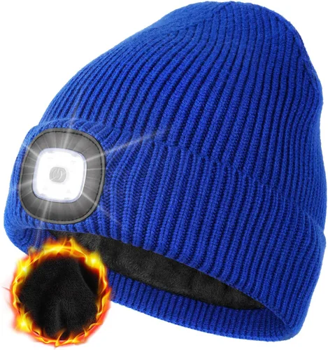 Miniatura 11 de MELASA Gorro de invierno con forro polar LED, recargable por USB, gorro cálido con luz integrada, regalos para hombres, papá, esposo, él