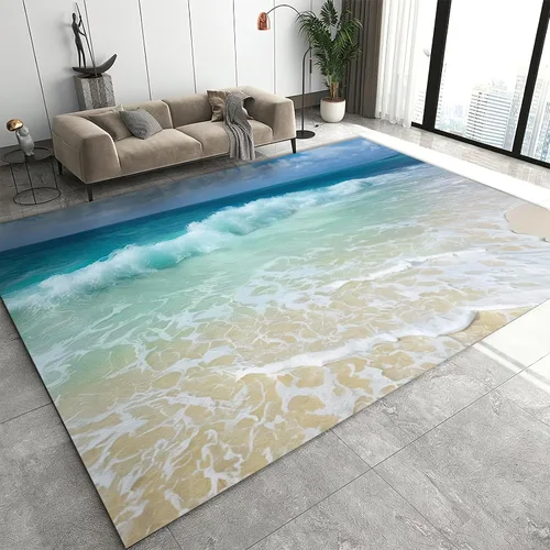 Miniatura 23 de Alfombra de área estampada azul, retro, envejecida, antideslizante, para interiores, sala de estar, lavable a máquina, transpirable para sala