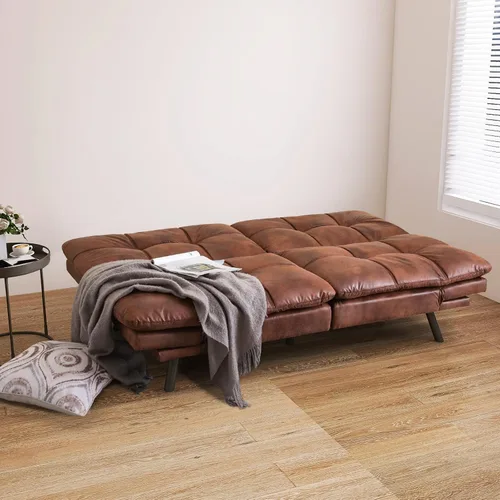 Miniatura 4 de Vyfipt Sofá cama futón, sofá pequeño de espuma viscoelástica con respaldo dividido para sala de estar, sofá biplaza moderno con reposabrazos