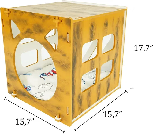 Miniatura 3 de SUSSEXHOME Pets - Cama cubeta para mascotas de 15.75 x 15.75 x 17.7 pulgadas, resistente a los arañazos, acogedora cama cubierta para gatos de Tigre