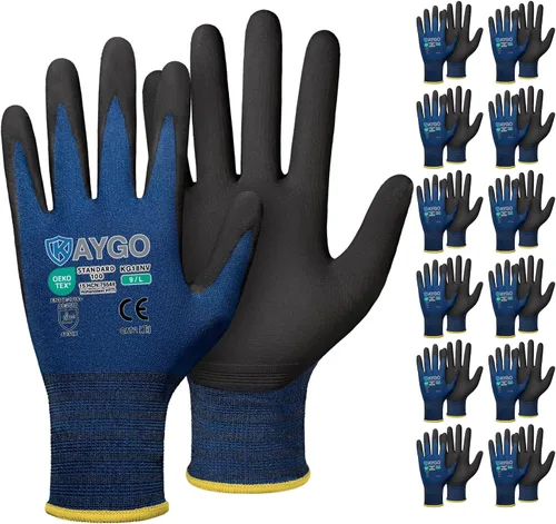 Miniatura 23 de KAYGO Guantes de Trabajo de Seguridad con Revestimiento de Nitrilo MicroFoam, 3 Pares KG18NB, Guante de Punto Sin Costuras de Nylon con Dedos Gris