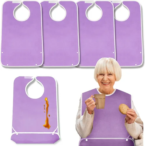 Miniatura 11 de Paquete de 4 baberos de tela de rizo para adultos con atrapamigajas, baberos para adultos lavables y ajustables, unisex, para hombres, mujeres