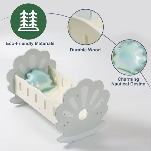 Miniatura 7 de ROBOTIME Cuna Mecedora de Madera para Muñecas, Juguetes de Cama para Muñecas de Niña, Cuna de Juguete para Muñecas de Bebé, Cuna para Muñecas de Azul