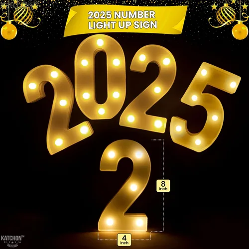 Miniatura 2 de KatchOn, Números con luz LED 2025-8.2 pulgadas, letrero iluminado 2025 Letrero luminoso de número 2025 para decoraciones de feliz graduación 2025