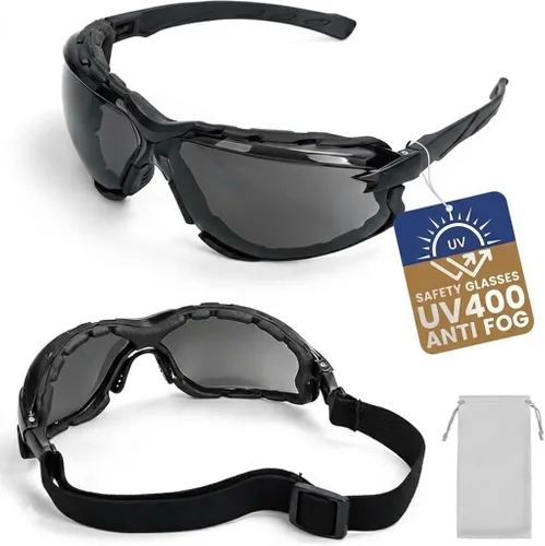 Flaya Adjustable Foam Lined Safety Glasses ANSI Z87.1 Anti-Fog Mowing Goggles for Men & Women, UV400 Protection with Strap