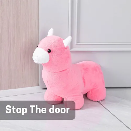 Miniatura 4 de SWISSELITE Bonito tope de puerta decorativo para el hogar y la oficina, diseño de animales compactos con tela suave Rosa alpaca