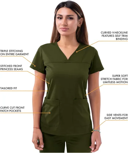 Miniatura 3 de Adar Pro - Conjunto de ropa quirúrgica con mejora de movimiento para mujer, blusa médica con cuello en V y pantalón médico deportivo y para yoga
