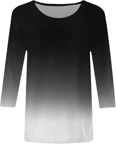 Miniatura 2 de Blusas de verano para mujer 2023, blusas de verano de manga tres cuartos con cuello redondo y estampado casual