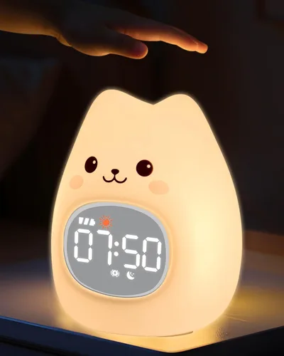 Miniatura 18 de Yiliaw Reloj despertador para niños con luz nocturna, reloj de entrenamiento para dormir, reloj de hora de despertar, luz de silicona recargable