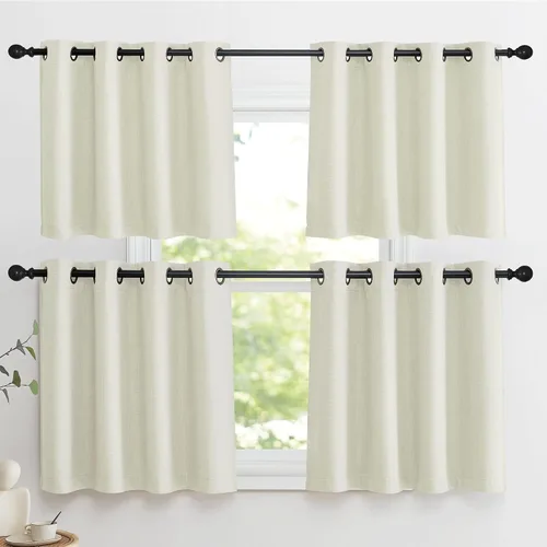 Miniatura 7 de NICETOWN Paneles de cortinas opacas de lino sintético natural de 24 pulgadas de largo, con aislamiento térmico, bloqueo de luz, protección de Lino