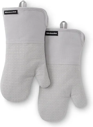 Miniatura 8 de KITCHENAID Gourmet Series Gridlines - Juego de 2 guantes de horno resistentes al calor hasta 600 °F, agarre de silicona suave, puño magnético, verde