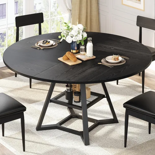 Miniatura 10 de knoworld Mesa de comedor redonda de 43 pulgadas para 4, mesas de cocina, mesa de comedor circular con marco de metal de pedestal, mesas de cocina
