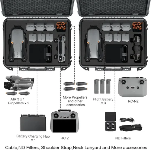 Miniatura 2 de Funda rígida para DJI Air 3S/Air 3 – Fundas de transporte impermeables, bolsa de almacenamiento portátil para DJI Fly More Combo, controlador RC