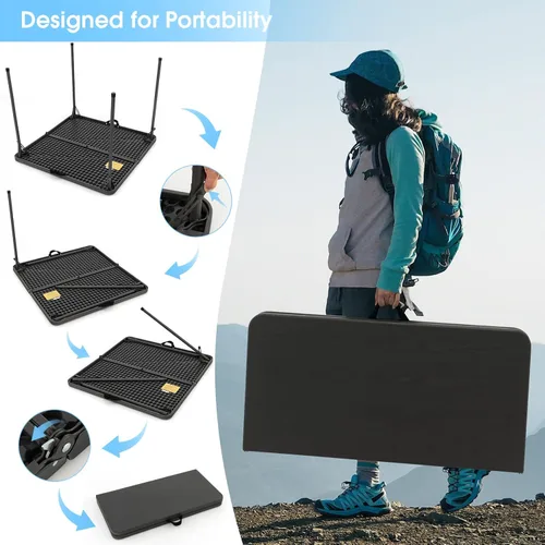 Miniatura 7 de Goplus Mesa plegable cuadrada de 34 pulgadas, mesas plegables de plástico portátiles con patas plegables y asa de transporte, interior y exterior