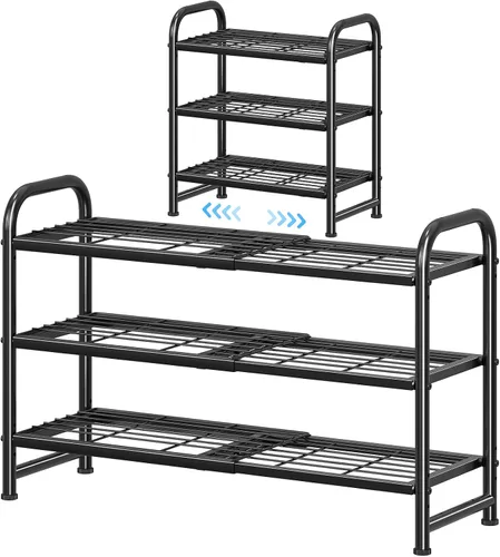 Miniatura 9 de Simple Trending - Zapatero apilable de 2 niveles, organizador de almacenamiento para zapatos de metal, negro