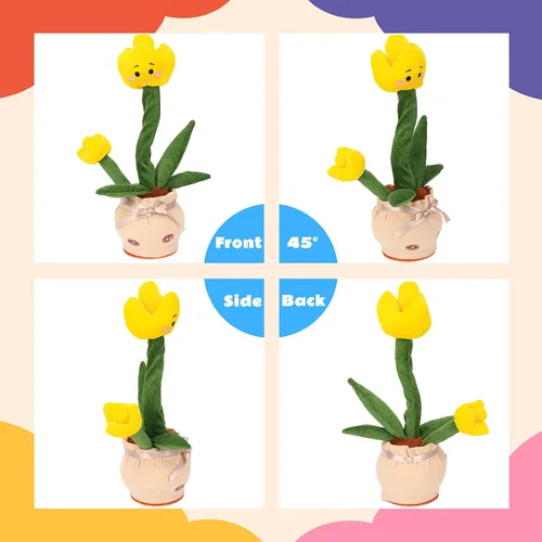 Miniatura 4 de Peluche de tulipanes parlantes, repite lo que dices, bailar, caminar, imitar, torcer, animal, musical, eléctrico, interativo, Navidad, cumpleaños