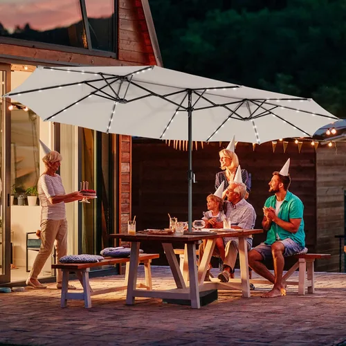 Miniatura 5 de Giantex Paraguas grande para exteriores de doble cara, 48 luces solares, panel solar de carga automática, sombrilla de patio extragrande con base