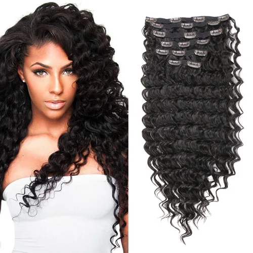 Extensiones de cabello sintético rizado con clip de doble trama, resistencia al calor, onda profunda gruesa, con clip, 7 piezas (24 pulgadas, #2 #2