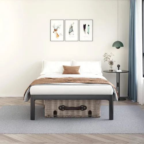 Miniatura 7 de MAF - Base de cama de plataforma de 14 pulgadas para cama individual con listones de madera, base de cama de metal resistente de 3500 libras