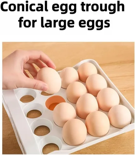 Miniatura 6 de Cajón de huevos para refrigerador 32 huevos, soporte para huevos apilable transparente de 2 niveles con cajón para refrigerador, caja de Blanco