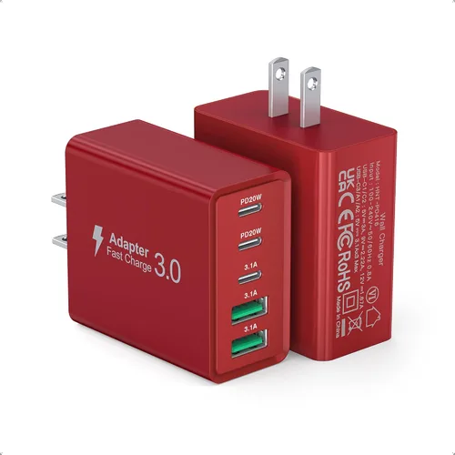 Miniatura 9 de [Paquete de 2] Cargador de pared USB C, bloque de cargador tipo C de 60 W, bloques de carga rápida de 5 puertos, enchufe multipuerto 3USB C+2USB A