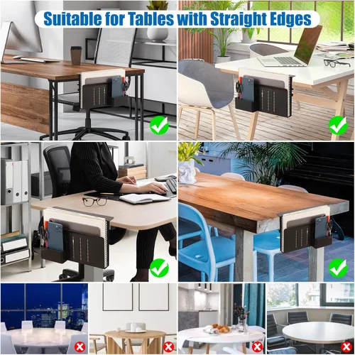 Miniatura 7 de Almacenamiento lateral de escritorio, soporte para laptop debajo del escritorio, organizador de archivos colgante lateral de mesa, sin abrazadera