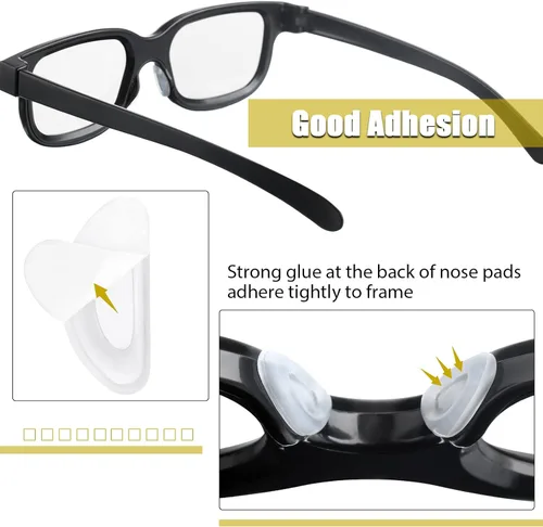 Miniatura 6 de Frienda 24 pares de almohadillas de nariz para lentes, cojín adhesivo de silicona suave con respaldo adhesivo, cámara de aire antideslizante