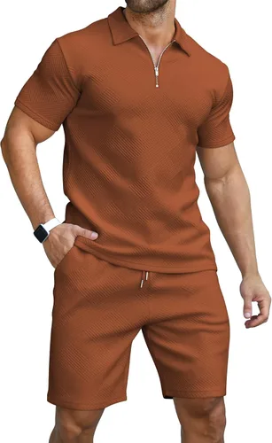 KUYIGO Conjunto de camisa polo y pantalones cortos para hombre, trajes de verano a la moda, casual, de manga corta, traje de 2 piezas para hombre
