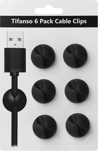 tifanso 6 clips de cable negros – Soporte adhesivo para cable organizador de alambre para escritorio, soportes de alambre para cables, mesita de