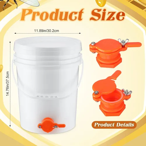 Miniatura 2 de Kit de recolección de miel de 7 piezas, cubo de miel de 5 galones con puerta, colador de acero inoxidable de doble tamiz, soportes, tenedor