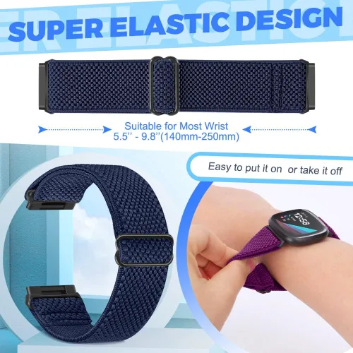 Miniatura 4 de Enkic Paquete de 10 correas elásticas de nailon compatibles con Fitbit Versa 4/Sense 2/Versa 3/Sense, correas elásticas ajustables para mujeres