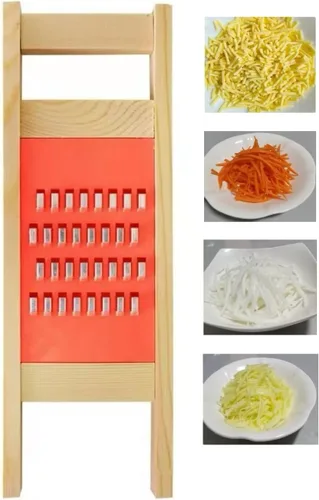 Trituradora de zanahoria, rallador coreano de zanahoria, rallador de verduras de madera con protector de mano, triturador manual de papas de acero