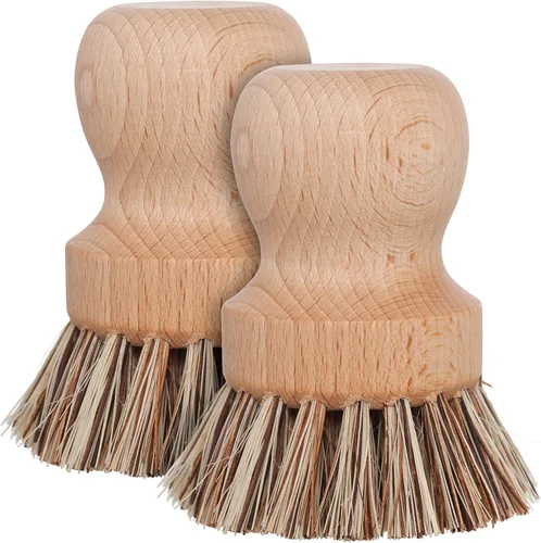 Redecker Cepillo para ollas, fibra de unión, paquete de 2 cepillos resistentes para ollas, hierro fundido y residuos horneados, madera de haya,