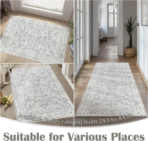 Miniatura 309 de jinchan Lima - Alfombra simétrica floral geométrica lavable, alfombra de entrada de medio círculo de 2 x 3, alfombra de media luna, suave y Azul