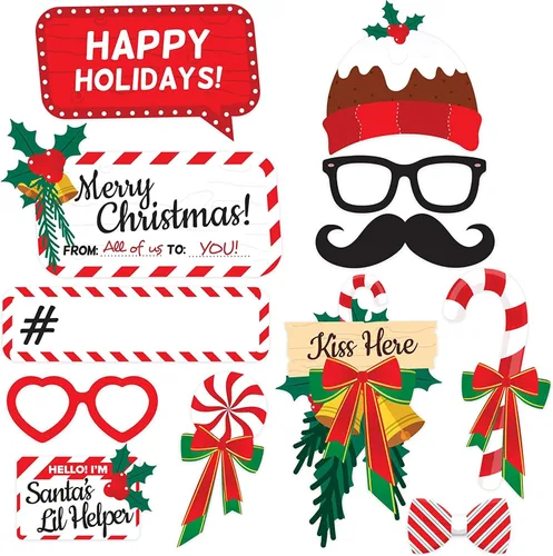 Miniatura 5 de Juego de 38 piezas de accesorios para cabina de fotos de Navidad, decoraciones de fiesta de Navidad, recuerdos de fiesta, juegos y suministros