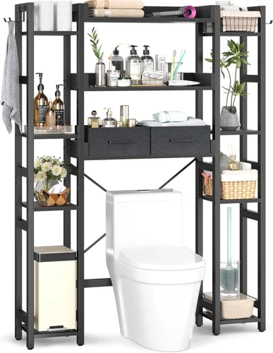 Miniatura 13 de Besiost - Estante de almacenamiento sobre el inodoro con 2 cajones - Organizador de baño de 7 niveles con estante ajustable, estante de ahorro