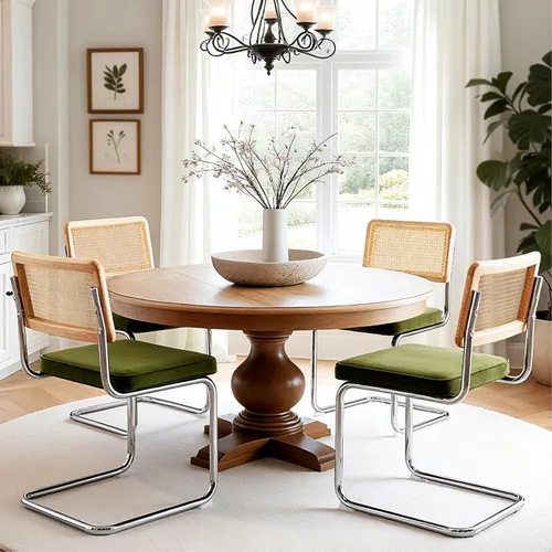 Miniatura 8 de Zesthouse Juego de 4 sillas de comedor modernas de mediados de siglo, sillas de comedor de ratán natural con respaldo de madera maciza y base