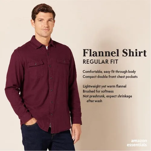 Miniatura 2 de Tienda Essentials Camisa de franela de manga larga con dos bolsillos para hombre