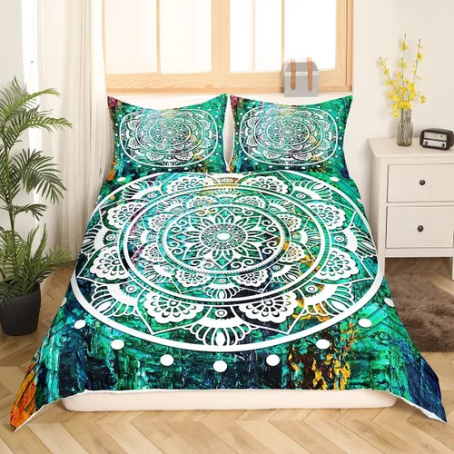 Miniatura 9 de Erosebridal Funda de edredón de teñido anudado, juego de ropa de cama con estampado colorido, funda de edredón psicodélica, funda de edredón verde